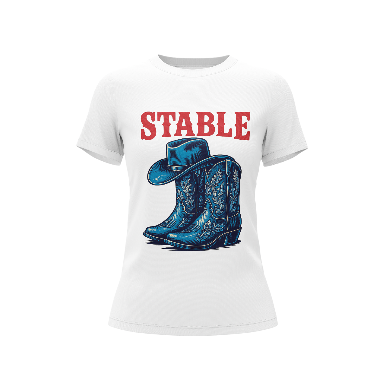 Stable Studios Originals W's Boots T-shirt front view. From Stable Studios